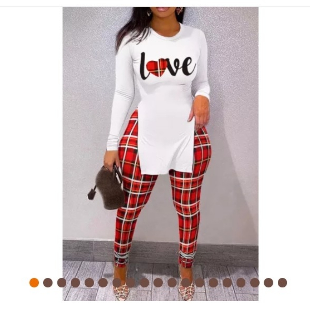 Red and Black pants top with slits